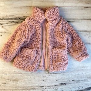 TODDLER GIRL H&M PINK FUZZY JACKET SIZE:12 MO